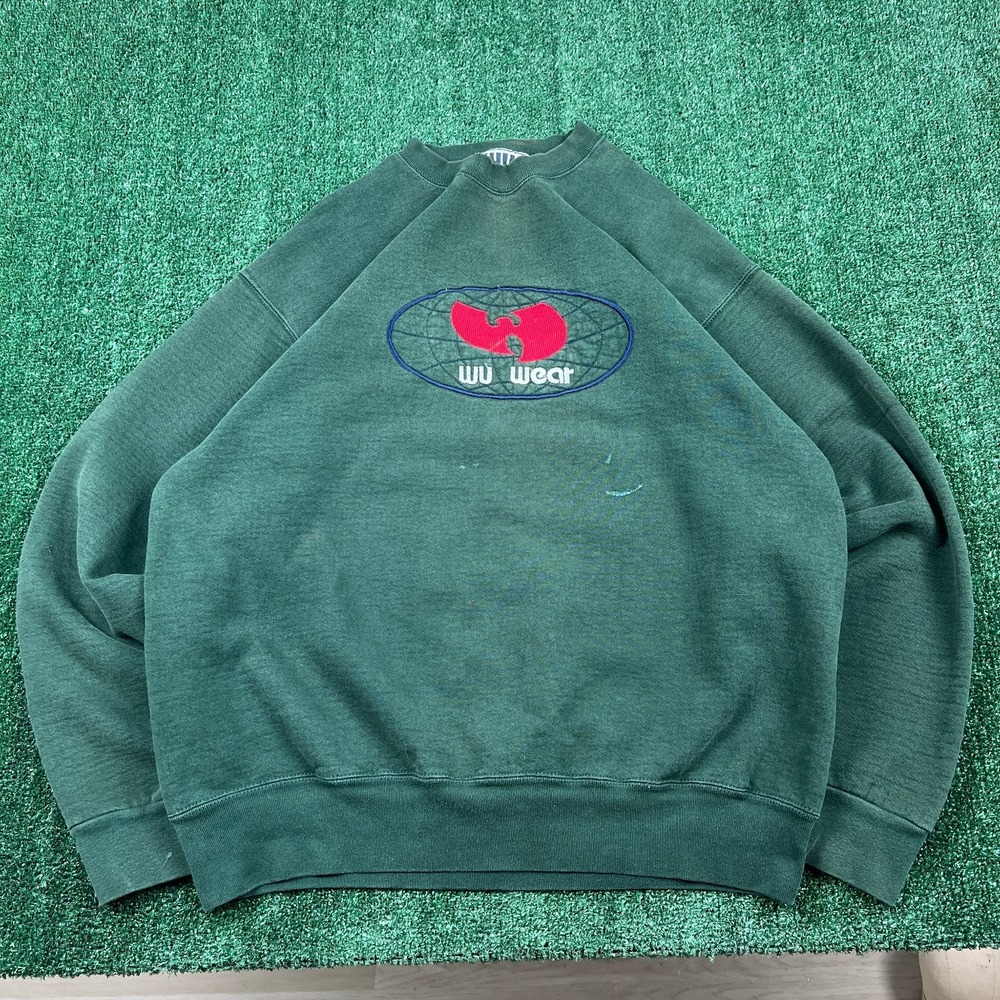 VTG Wu Wear Wu Tang Clan Rap Crewneck‎ Sweatshirt Mens 2XL Dark Green Boxy 90s